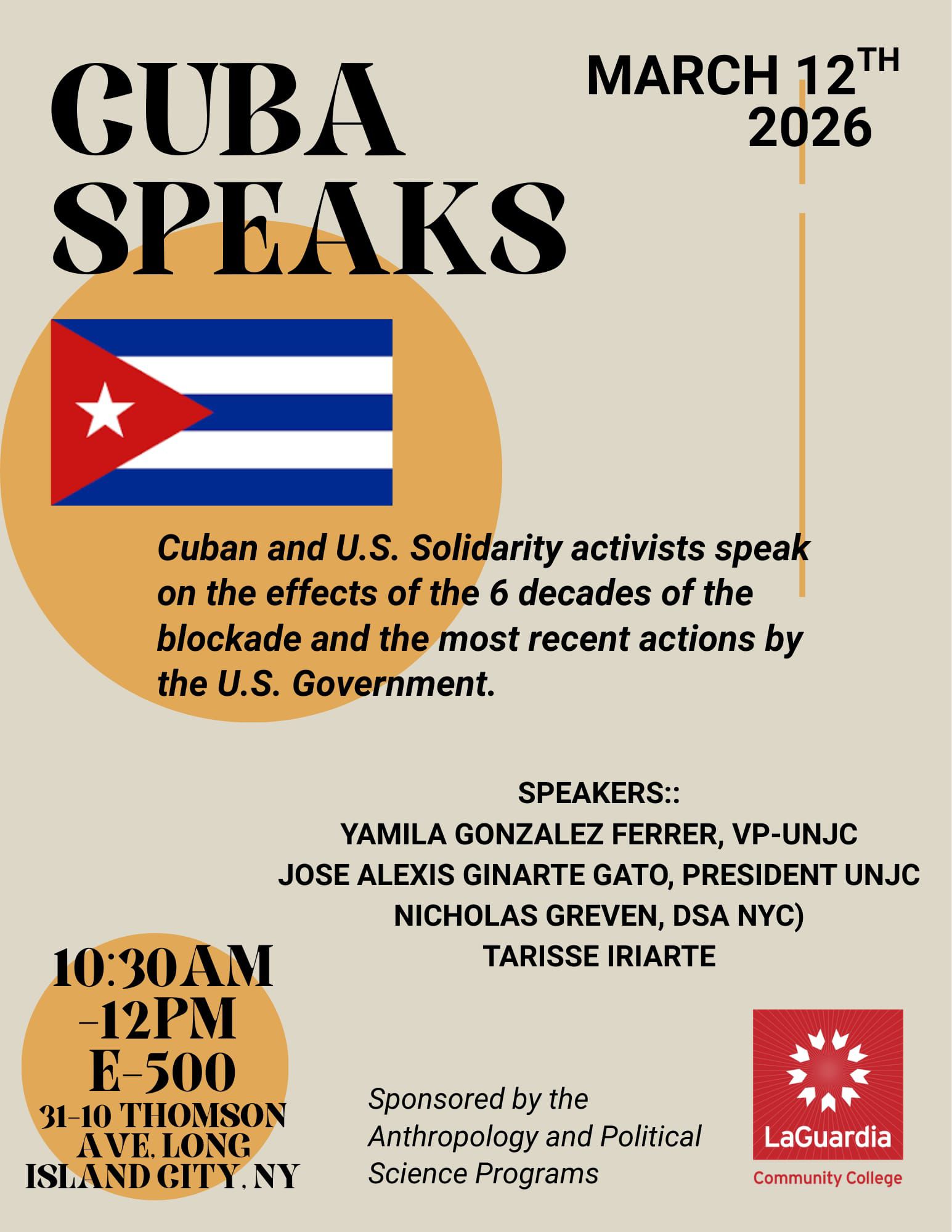 Flyer for Cuban and U.S. solidarity activists speaking on the effects of the blockade. Part of Week of Action in Defense of Cuba.