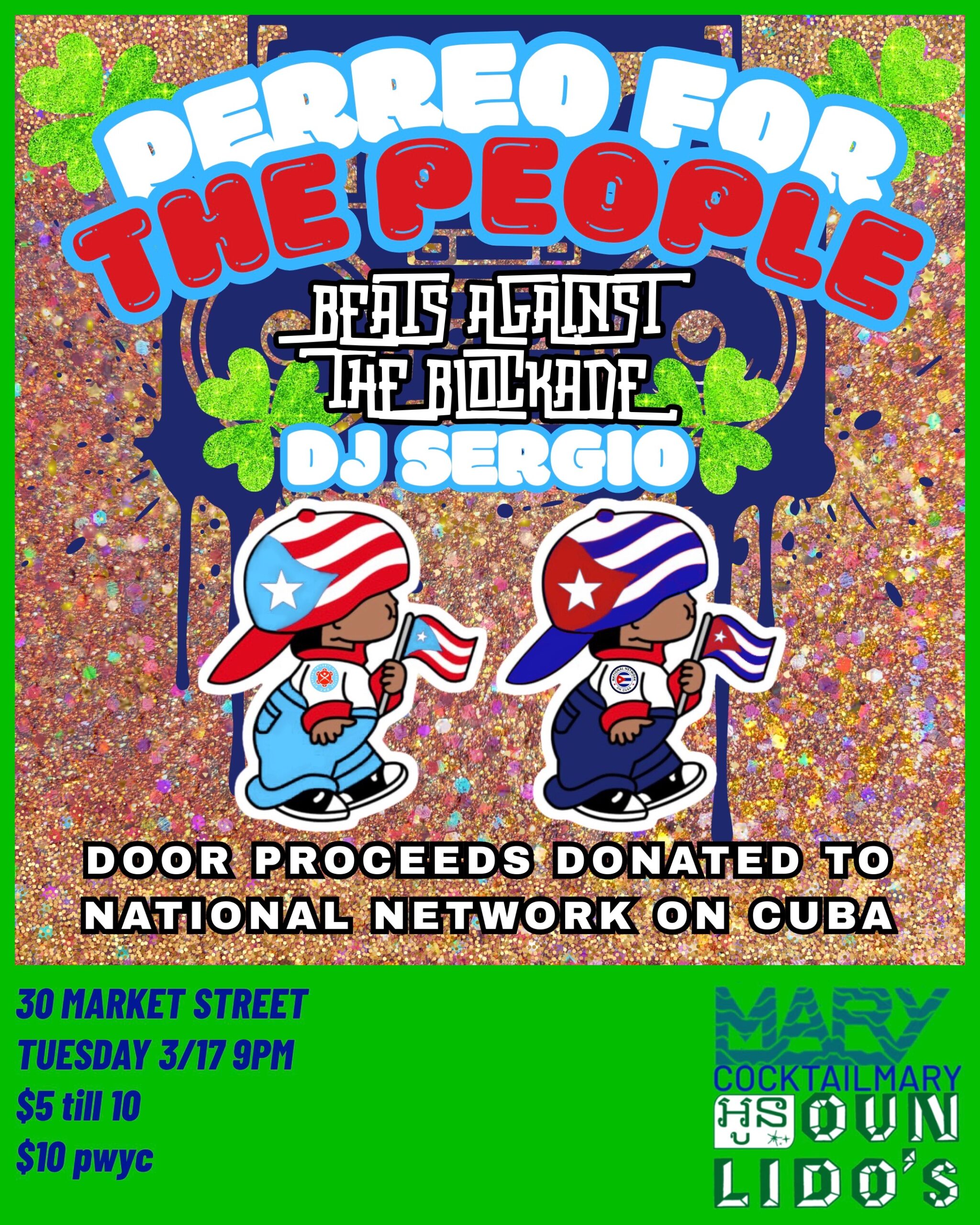 Flyer for Perreo for the People: Beats Against the Blockade with DJ Sergio.